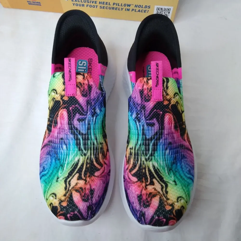 Skechers Kids Rainbow Slip-Ins Sneakers - Pink & Black Accents